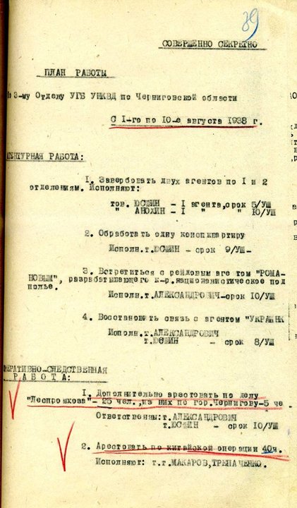 План работы Черниговского НКВД. Фото: личный архив Владислава Ахроменко