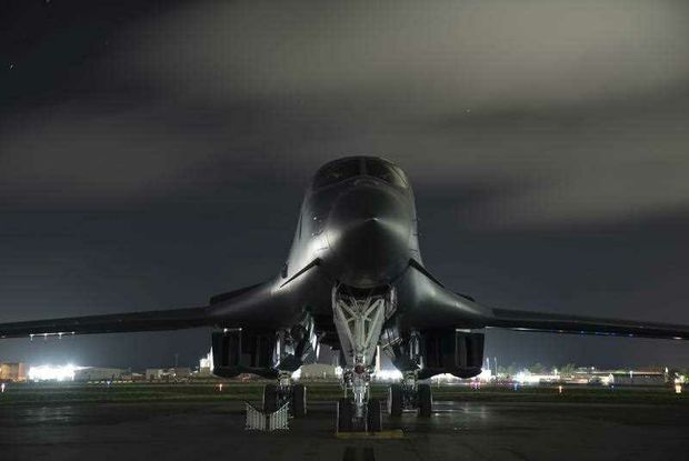 A U.S. Air Force B-1B Lancer aircraft assigned to the 9th Expeditionary Bomb Squadron, deployed from Dyess Air Force Base, Texas, prepares to takeoff from Andersen Air Force Base, Guam, July 20, 2017. (Tech. Sgt. Richard P. Ebensberger/U.S. Air Force via AP))